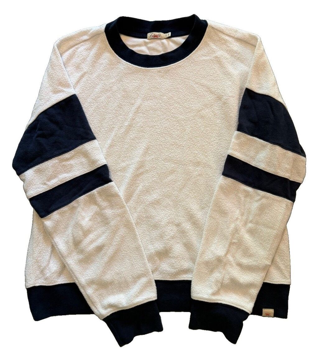 Faherty Beach Fleece Ringer Sweatshirt Women S Navy/White Long Sleeve Pullover